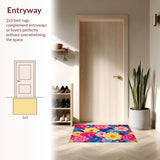 Ultra Soft Area Rug, Non Slip, Stain Resistant, Washable Area Rugs for Living Room, Bedroom, Whimsical Rainbow Blossom Theme(Pink)
