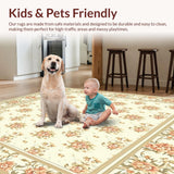 Ultra Soft Area Rug, Non Slip, Stain Resistant, Washable Area Rugs for Living Room, Bedroom, Ornate Beige with Floral Inspired Design(Beige)