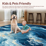 Ultra Soft Area Rug, Non Slip, Stain Resistant, Washable Area Rugs for Living Room, Bedroom, Large Area Rug for Deck Ocean Wave Design(Blue)