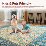 Ultra Soft Area Rug, Non Slip, Stain Resistant, Washable Area Rugs for Living Room, Bedroom, Mid Century Modern Beige and Azure Floral Accents(Beige)