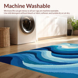 Ultra Soft Area Rug, Non Slip, Stain Resistant, Washable Area Rugs for Living Room, Bedroom, Delicate Aqua Ripple Motif(Blue)