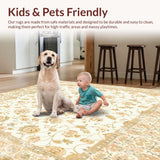 Traditional Rectangle with Beige Tonal Distressed Floral and Lattice Design(Beige)