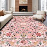 Ultra Soft Area Rug, Non Slip, Stain Resistant, Washable Area Rugs for Living Room, Bedroom, Elegant Medallion Watercolor Design(Pink)