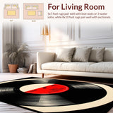 Ultra Soft Area Rug, Non Slip, Stain Resistant, Washable Area Rugs for Living Room, Bedroom, Retro-Inspired Circular Music Motif(Black)