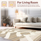 Ultra Soft Area Rug, Non Slip, Stain Resistant, Washable Area Rugs for Living Room, Bedroom, Chic Neutral Toned Geometric Style(Beige)