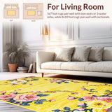Ultra Soft Area Rug, Non Slip, Stain Resistant, Washable Area Rugs for Living Room, Bedroom, Rustic Earthy Blossom Motif(Yellow)