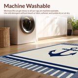 Ultra Soft Area Rug, Non Slip, Stain Resistant, Washable Area Rugs for Living Room, Bedroom, Coastal Inspired Anchor Motif(Beige)