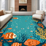 Ultra Soft Area Rug, Non Slip, Stain Resistant, Washable Area Rugs for Living Room, Bedroom, Vibrant Sea Life Motif(Blue)