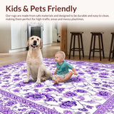 Ultra Soft Area Rug, Non Slip, Stain Resistant, Washable Area Rugs for Living Room, Bedroom, Contemporary Soft Bloom Motif(Purple)