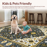 Ultra Soft Area Rug, Non Slip, Stain Resistant, Washable Area Rugs for Living Room, Bedroom, Elegant Gray Medallion Touch(Gray)