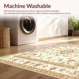Ultra Soft Area Rug, Non Slip, Stain Resistant, Washable Area Rugs for Living Room, Bedroom, Sweetheart Floral Medallion Non Slip Garden Bloom Ornate Area(Beige)