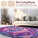 Ultra Soft Area Rug, Non Slip, Stain Resistant, Washable Area Rugs for Living Room, Bedroom, Eclectic Aztec Colorful Motif(Purple)