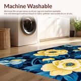 Ultra Soft Area Rug, Non Slip, Stain Resistant, Washable Area Rugs for Living Room, Bedroom, Elegant Blue Tones Flower Motif(Blue)
