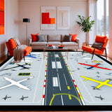 Ultra Soft Area Rug, Non Slip, Stain Resistant, Washable Area Rugs for Living Room, Bedroom, Airfield Runway Play Area Rug Featuring Airplanes And Control Towers(Gray)