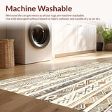 Ultra Soft Area Rug, Non Slip, Stain Resistant, Washable Area Rugs for Living Room, Bedroom, Artisan Inspired Tan Area Rug with Layered Geometric Bands and Boho Line Art(Beige)