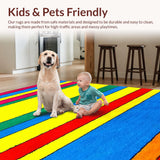 Ultra Soft Area Rug, Non Slip, Stain Resistant, Washable Area Rugs for Living Room, Bedroom, Eclectic Striped Rainbow Vibe(Red)