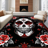 Ultra Soft Area Rug, Non Slip, Stain Resistant, Washable Area Rugs for Living Room, Bedroom, Dramatic Skull and Blossom Fusion(Black)