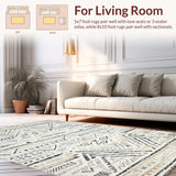 Ultra Soft Area Rug, Non Slip, Stain Resistant, Washable Area Rugs for Living Room, Bedroom, Rustic Textured Circle Design(Beige)