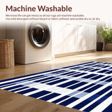 Ultra Soft Area Rug, Non Slip, Stain Resistant, Washable Area Rugs for Living Room, Bedroom, Living Room Stripe Rug Navy/White Stripes(Blue)