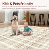 Ultra Soft Area Rug, Non Slip, Stain Resistant, Washable Area Rugs for Living Room, Bedroom, Elegant Cream and Beige Plaid Printed with Non Slip Surface Texture(Beige)