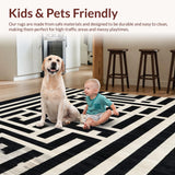 Ultra Soft Area Rug, Non Slip, Stain Resistant, Washable Area Rugs for Living Room, Bedroom, Urban Stripe Fusion Rug Featuring Graphic Parallel Bands and Sleek Contrast(Black)