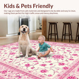 Ultra Soft Area Rug, Non Slip, Stain Resistant, Washable Area Rugs for Living Room, Bedroom, Delicate Floral Silhouette Display(White)