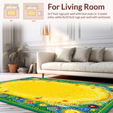 Ultra Soft Area Rug, Non Slip, Stain Resistant, Washable Area Rugs for Living Room, Bedroom, Vibrant Abstract Sunshine Motif(Yellow)