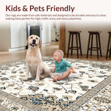Ultra Soft Area Rug, Non Slip, Stain Resistant, Washable Area Rugs for Living Room, Bedroom, Elegant Beige Area Classic Oriental Design(Beige)