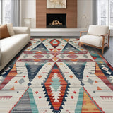 Ultra Soft Area Rug, Non Slip, Stain Resistant, Washable Area Rugs for Living Room, Bedroom, Vibrant Tribal Diamond Motif(Red)