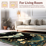 Ultra Soft Area Rug, Non Slip, Stain Resistant, Washable Area Rugs for Living Room, Bedroom, Mystical Celestial Floral Motif(Black)