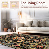 Ultra Soft Area Rug, Non Slip, Stain Resistant, Washable Area Rugs for Living Room, Bedroom, Floral Washable Entryway Stain-Resistant Carpet(Black)