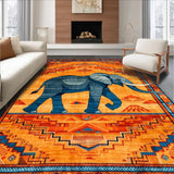 Ultra Soft Area Rug, Non Slip, Stain Resistant, Washable Area Rugs for Living Room, Bedroom, Colorful Floral Elephant Illustration(Orange)