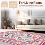 Ultra Soft Area Rug, Non Slip, Stain Resistant, Washable Area Rugs for Living Room, Bedroom, Artistic Pink Medallion Fusion(White)