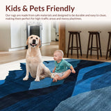 Ultra Soft Area Rug, Non Slip, Stain Resistant, Washable Area Rugs for Living Room, Bedroom, Serene Indigo and Cream Nature Fusion(Blue)