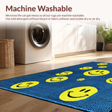 Ultra Soft Area Rug, Non Slip, Stain Resistant, Washable Area Rugs for Living Room, Bedroom, Funky Abstract Happy Design(Blue)