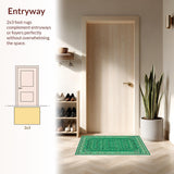 Ultra Soft Area Rug, Non Slip, Stain Resistant, Washable Area Rugs for Living Room, Bedroom, Vintage Oriental Nursery Non-Slip Soft Carpet(Green)