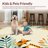 Ultra Soft Area Rug, Non Slip, Stain Resistant, Washable Area Rugs for Living Room, Bedroom, Playful Teal Orange Animal Patterns(Beige)