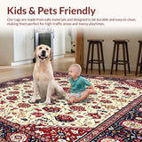 Ultra Soft Area Rug, Non Slip, Stain Resistant, Washable Area Rugs for Living Room, Bedroom, Beige/Red Abstract Area Intricate Design(White)