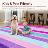Ultra Soft Area Rug, Non Slip, Stain Resistant, Washable Area Rugs for Living Room, Bedroom, Bright Happy Textured Composition(Purple)
