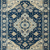 Ultra Soft Area Rug, Non Slip, Stain Resistant, Washable Area Rugs for Living Room, Bedroom, Vintage Floral Medallion Aesthetic(Blue)