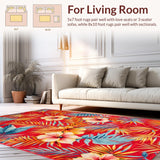 Ultra Soft Area Rug, Non Slip, Stain Resistant, Washable Area Rugs for Living Room, Bedroom, Eclectic Floral Palette Design(Red)