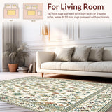Ultra Soft Area Rug, Non Slip, Stain Resistant, Washable Area Rugs for Living Room, Bedroom, Beige and Sage Green Vintage Boho Floral Farmhouse(Beige)