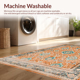 Ultra Soft Area Rug, Non Slip, Stain Resistant, Washable Area Rugs for Living Room, Bedroom, Rustic Retro Patterned Delight(Orange)