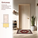Ultra Soft Area Rug, Non Slip, Stain Resistant, Washable Area Rugs for Living Room, Bedroom, Elegant Colorful Symmetrical Design(Red)