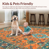 Ultra Soft Area Rug, Non Slip, Stain Resistant, Washable Area Rugs for Living Room, Bedroom, Chic Floral Trellis Arrangement(Orange)