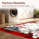 Ultra Soft Area Rug, Non Slip, Stain Resistant, Washable Area Rugs for Living Room, Bedroom, Contemporary Plum Blossom Design(Red)