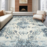 Ultra Soft Area Rug, Non Slip, Stain Resistant, Washable Area Rugs for Living Room, Bedroom, Elegant Cream Medallion Motif(Blue)