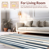 Ultra Soft Area Rug, Non Slip, Stain Resistant, Washable Area Rugs for Living Room, Bedroom, Nordic Striped Serenity Area with Subdued Bluish Gray Beige Palette(Blue)