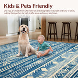 Ultra Soft Area Rug, Non Slip, Stain Resistant, Washable Area Rugs for Living Room, Bedroom, Chic Trellis Pattern with Blue Hues(Blue)