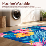 Ultra Soft Area Rug, Non Slip, Stain Resistant, Washable Area Rugs for Living Room, Bedroom, Vibrant Tropical Floral Motif(Blue)